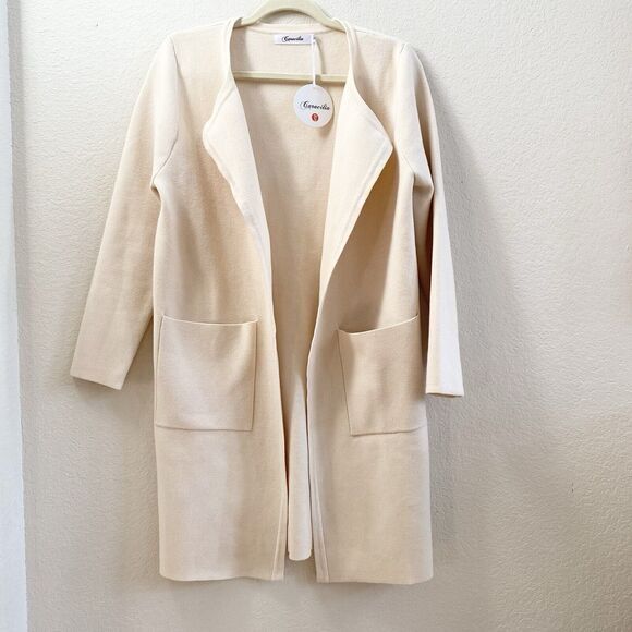 New Caracilia Women Cardigan Long Open Front S Cream Long Knit Sweater Jacket - Picture 1 of 9